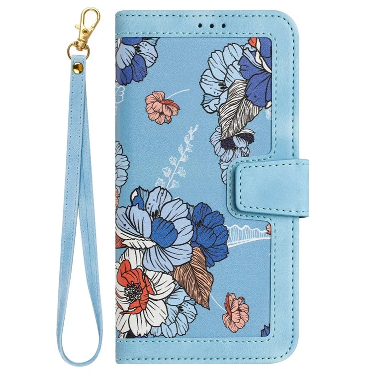 Phone Case for Google Pixel 9 Pro XL Flower Pattern PU Leather Stand Cover with Card Holder - Baby Blue