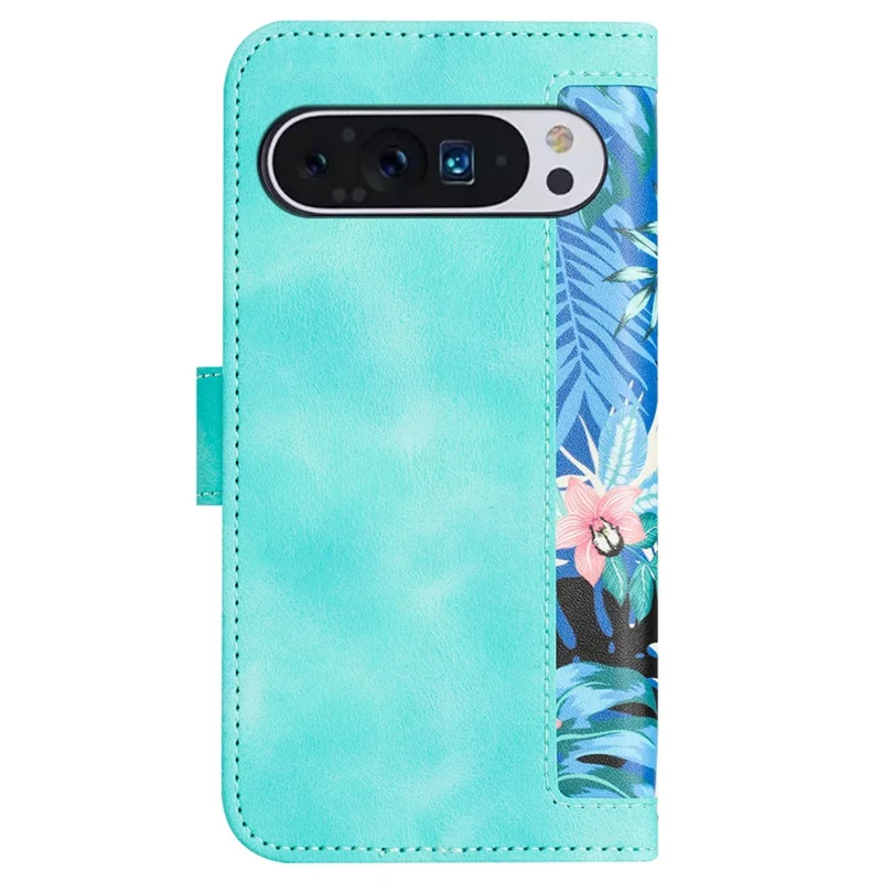 Etui na telefon Google Pixel 9 Pro XL z motywem kwiatów, etui ze sztucznej skóry PU z uchwytem i wpiętami na karty - zielony