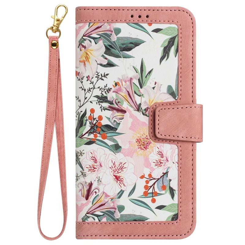 Phone Case for Google Pixel 9 Pro XL Flower Pattern PU Leather Stand Cover with Card Holder - Pink