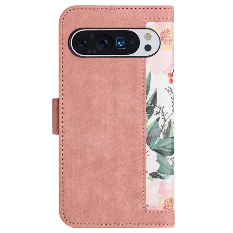 Phone Case for Google Pixel 9 Pro XL Flower Pattern PU Leather Stand Cover with Card Holder - Pink