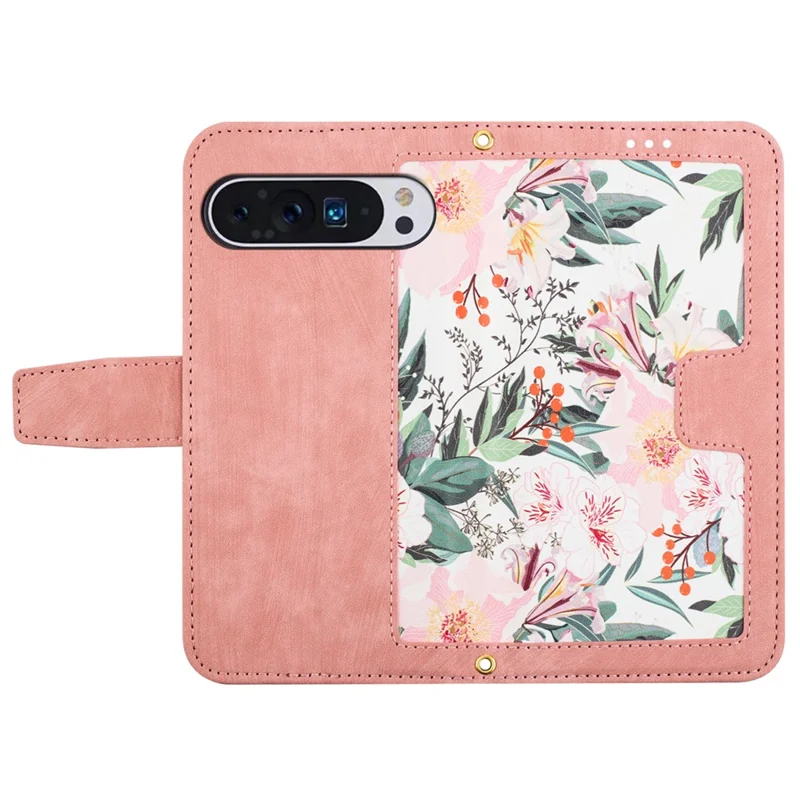 Phone Case for Google Pixel 9 Pro XL Flower Pattern PU Leather Stand Cover with Card Holder - Pink