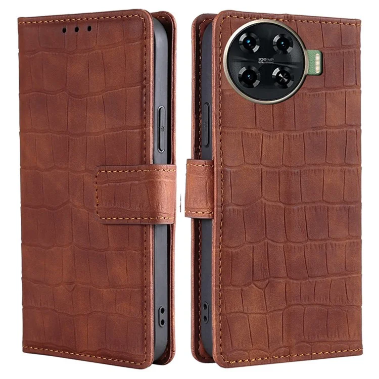 For TECNO Spark 20 Pro+ Phone Case Crocodile Texture PU Leather Protective Cover - Brown