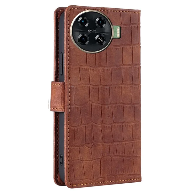 For TECNO Spark 20 Pro+ Phone Case Crocodile Texture PU Leather Protective Cover - Brown