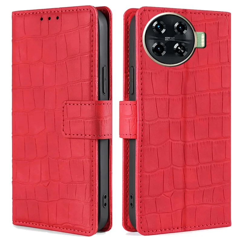 For TECNO Spark 20 Pro+ Phone Case Crocodile Texture PU Leather Protective Cover - Red