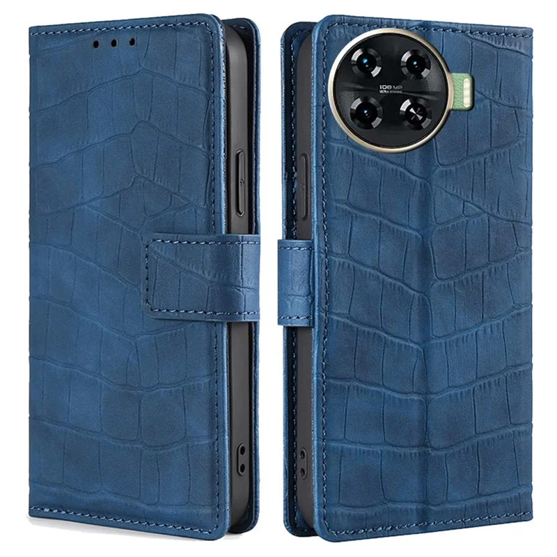 For TECNO Spark 20 Pro+ Phone Case Crocodile Texture PU Leather Protective Cover - Blue