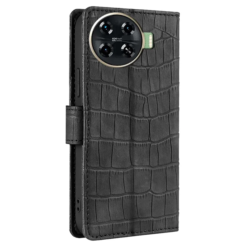 For TECNO Spark 20 Pro+ Phone Case Crocodile Texture PU Leather Protective Cover - Black