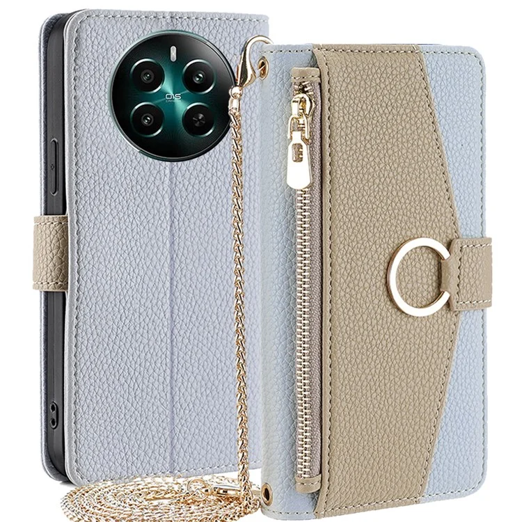 Para Realme 12 4G / 12+ 5G Funda Diseño Espejo Cuero PU Billetera Cruzada Tapa Móvil - Azul