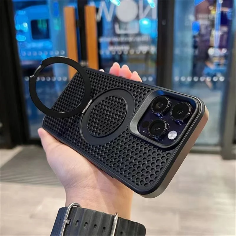 Phone Case for iPhone 14 Pro Compatible with MagSafe PC+TPU Kickstand Phone Cover - Black