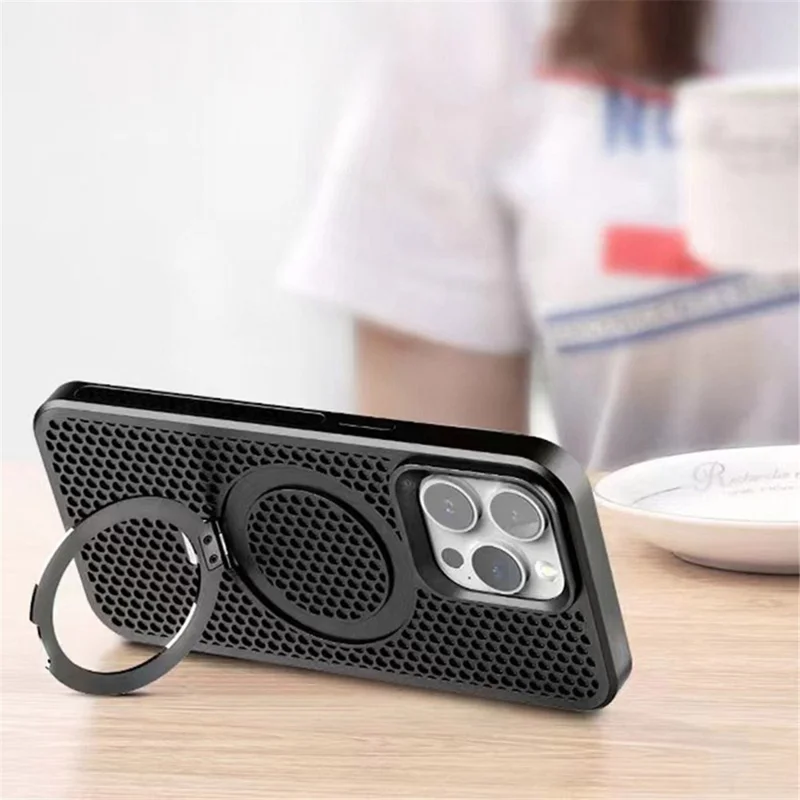 Phone Case for iPhone 14 Pro Compatible with MagSafe PC+TPU Kickstand Phone Cover - Black