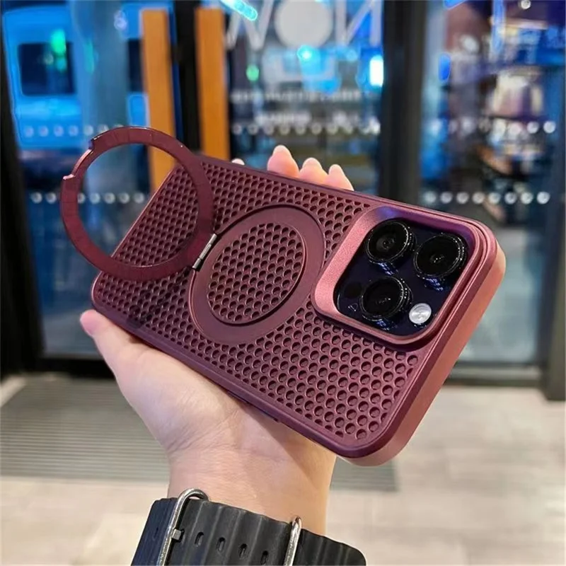 Phone Case for iPhone 14 Pro Compatible with MagSafe PC+TPU Kickstand Phone Cover - Wine Red