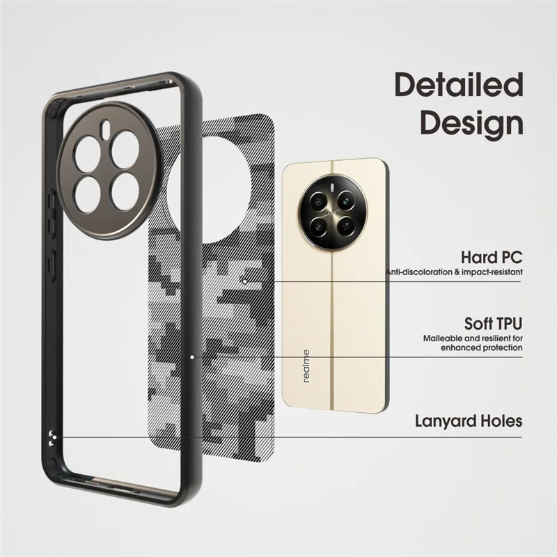 IBMRS Per Realme 12 4G / 12+ 5G Case Drop-Resistant TPU+PC Cell Phone Shell - Camuflaggio a Griglia