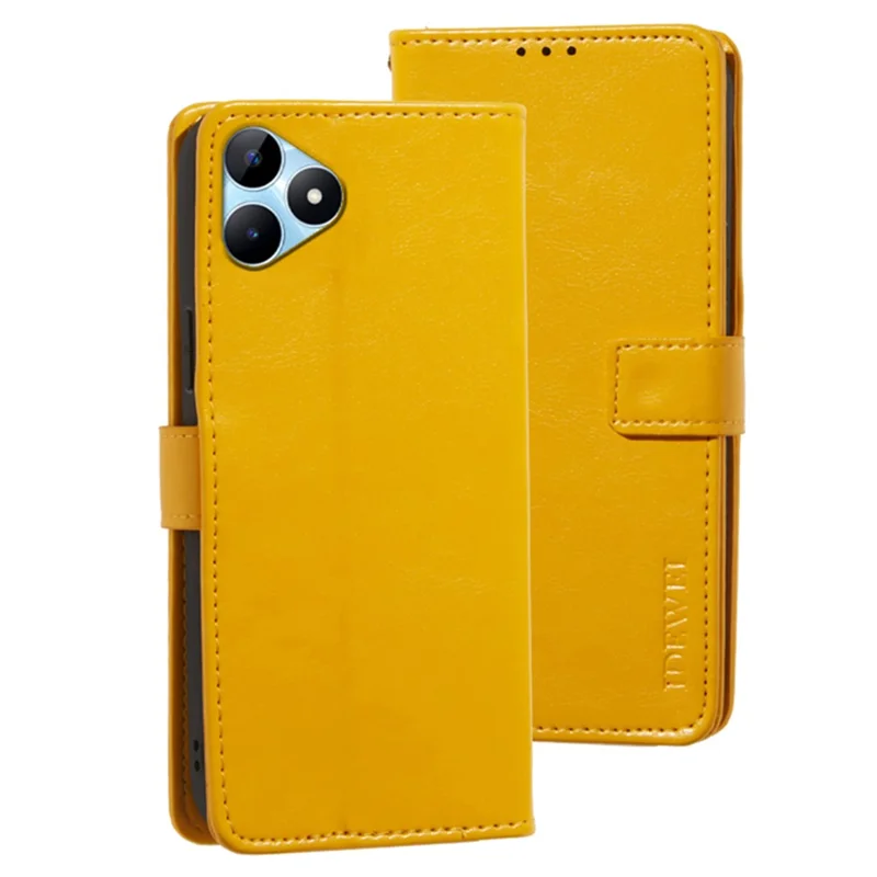 IDEWEI For Realme Note 50 4G Case Crazy Horse PU Leather Wallet Anti-scratch Phone Cover - Yellow