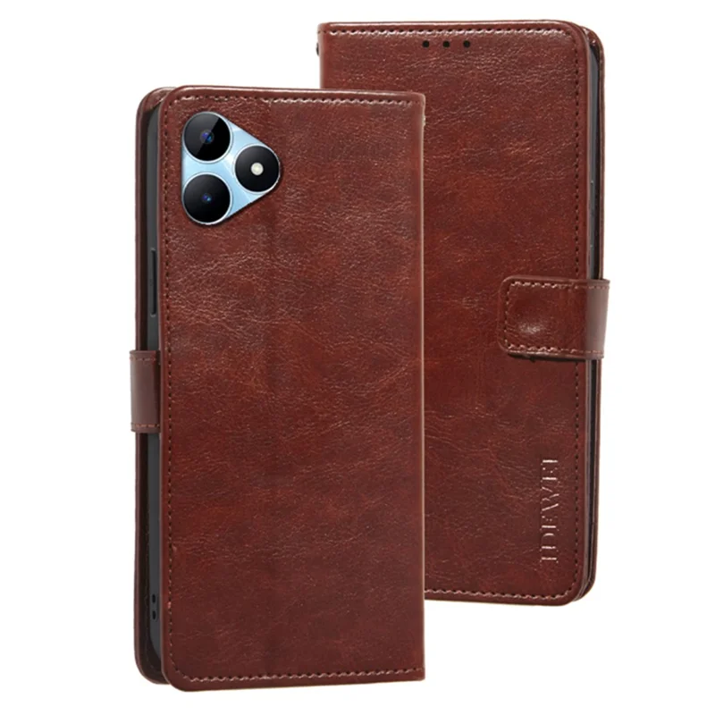 IDEWEI For Realme Note 50 4G Case Crazy Horse PU Leather Wallet Anti-scratch Phone Cover - Brown