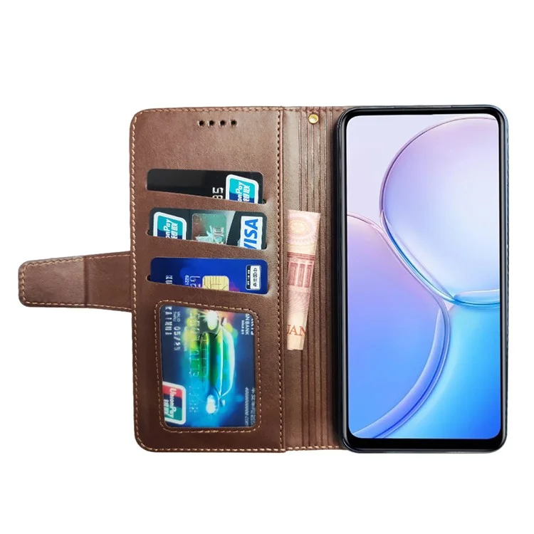 IDEWEI para el caso Motorola Moto G45 5G / G34 5G Funda de piel de becerro con textura Cubierta de teléfono con soporte de visualización - Marrón