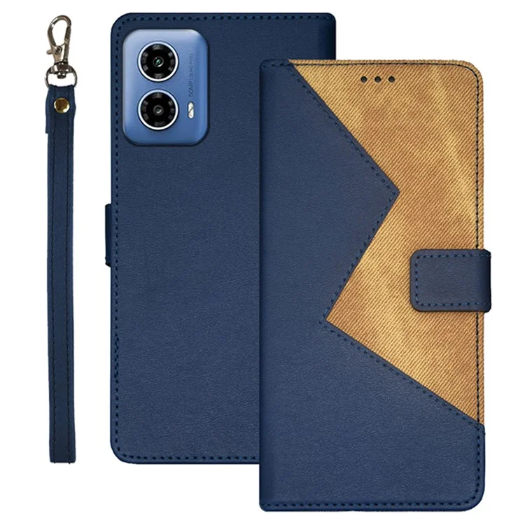 IDEWEI para Motorola Moto G45 5G / G34 5G Funda con 3 Ranuras para Tarjetas Funda de Cuero para Teléfono con Correa para la Muñeca - Azul