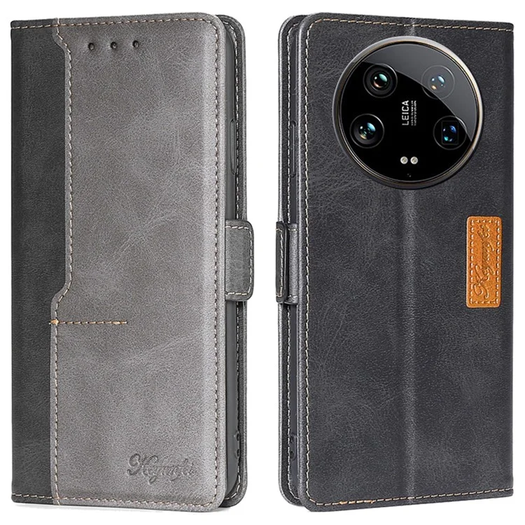 Pour étui Xiaomi 14 Ultra Cas Bi-couleur Épissure Cuir Flip Portefeuille Housse - Noir+Gris