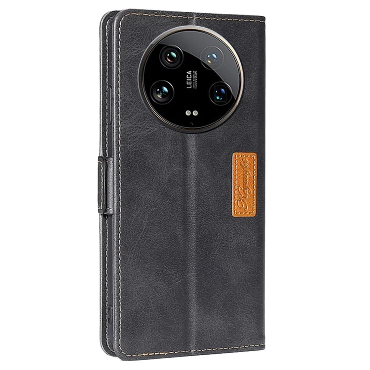 Pour étui Xiaomi 14 Ultra Cas Bi-couleur Épissure Cuir Flip Portefeuille Housse - Noir+Gris
