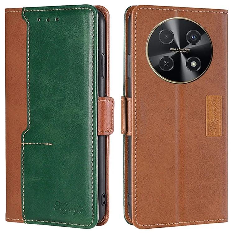 For Huawei nova 12i 4G Case Dual-Color Stand Leather Flip Phone Cases Wholesale - Light Brown+Green