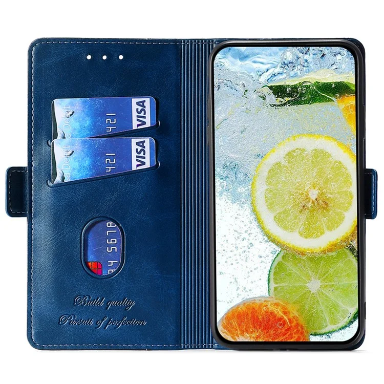 Pour Samsung Galaxy M15 5G Wholesale Phone Cover Splicing Color Leather Flip Stand Wallet Phone Cover - Bleu+Gris