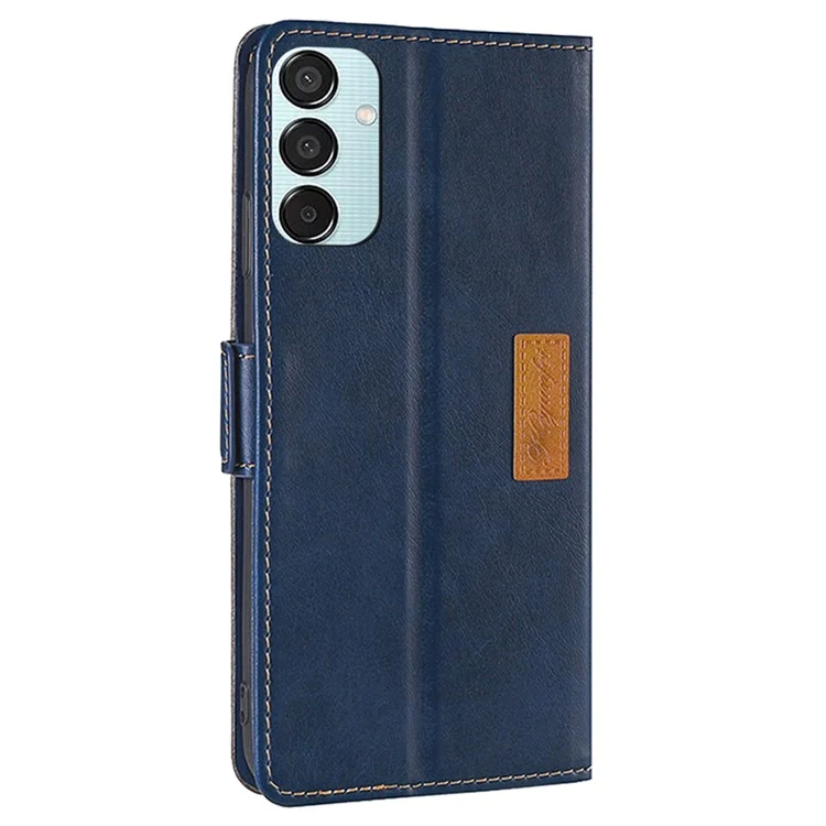 Pour Samsung Galaxy M15 5G Wholesale Phone Cover Splicing Color Leather Flip Stand Wallet Phone Cover - Bleu+Gris