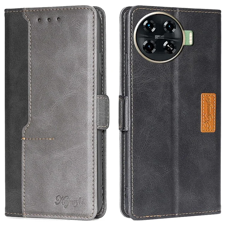 For TECNO Spark 20 Pro+ Phone Case Dual Color Splicing Leather Flip Cover Mobile Accessories Wholesale - Black+Grey