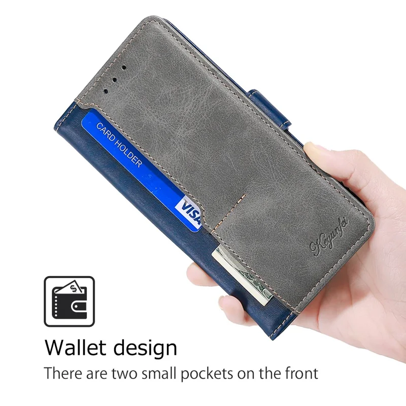 For Realme 12 5G   Phone Cover Splicing Color Leather Wallet Phone Cover - Blue+Grey