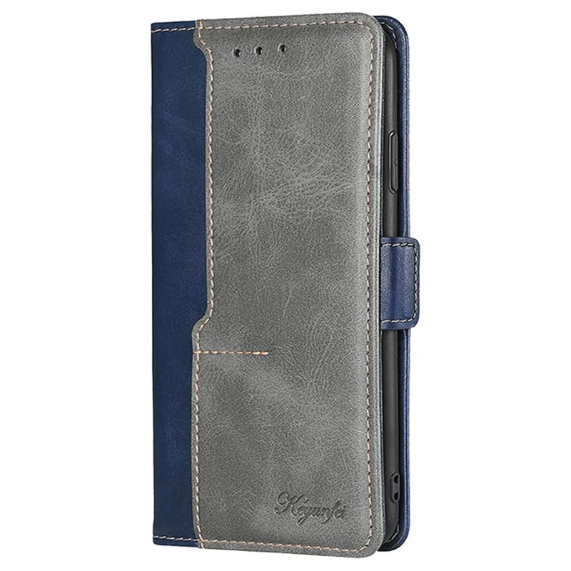 For Realme 12 5G   Phone Cover Splicing Color Leather Wallet Phone Cover - Blue+Grey