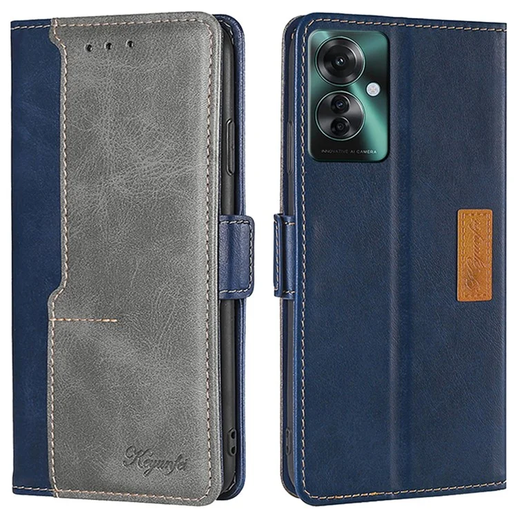 Para Oppo Reno11 F 5G / F25 Pro 5G Funda de teléfono al por mayor Diseño de color de empalme de cuero Flip Stand Wallet Phone Cover - Azul+Gris