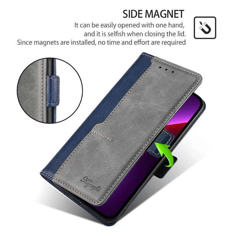 Para Oppo Reno11 F 5G / F25 Pro 5G Funda de teléfono al por mayor Diseño de color de empalme de cuero Flip Stand Wallet Phone Cover - Azul+Gris