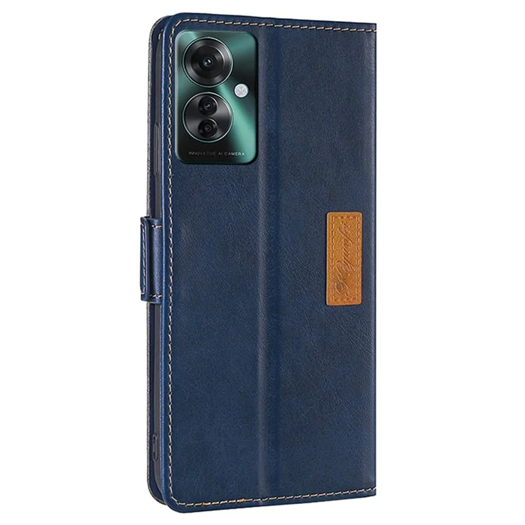 Para Oppo Reno11 F 5G / F25 Pro 5G Funda de teléfono al por mayor Diseño de color de empalme de cuero Flip Stand Wallet Phone Cover - Azul+Gris