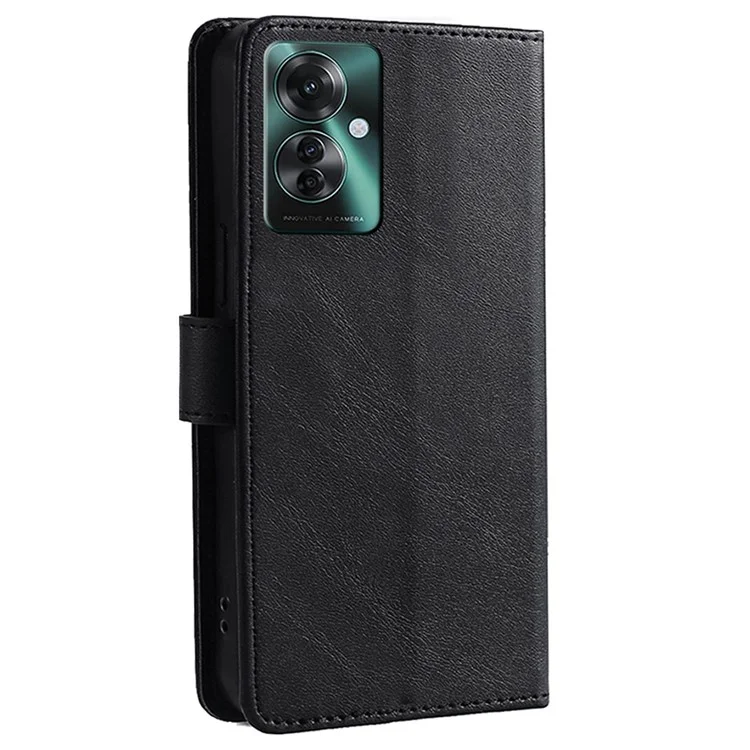 Para Oppo Reno11 F 5G / F25 Pro 5G Funda de cuero billetera de pie Funda protectora para teléfono - Negro