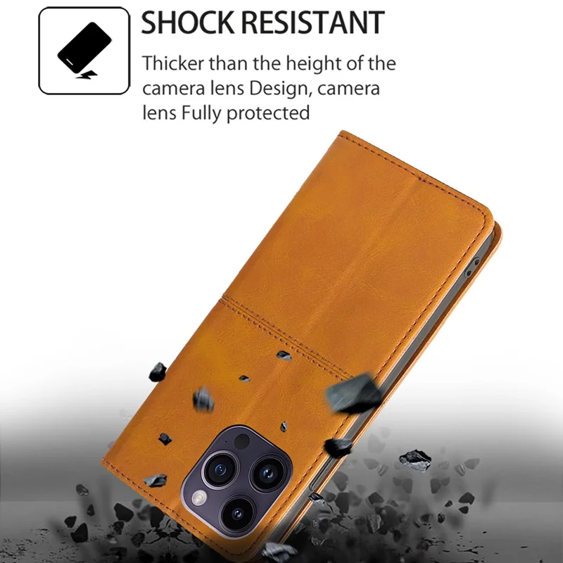 For TECNO Spark 20 Pro+ Case PU Leather Stand Folio Cowhide Texture Phone Cover - Light Brown