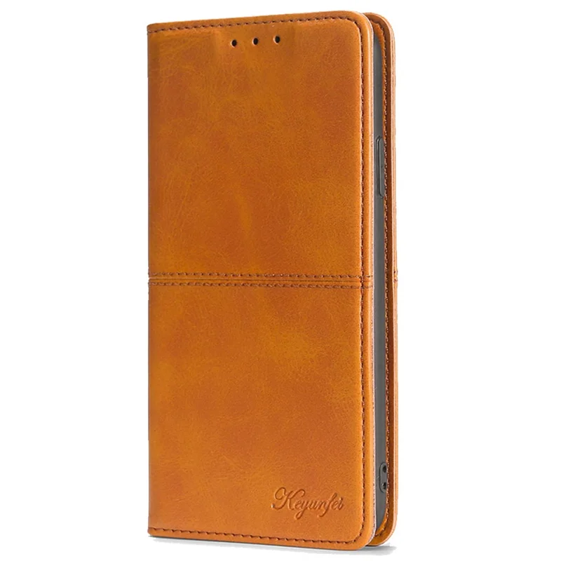For TECNO Spark 20 Pro+ Case PU Leather Stand Folio Cowhide Texture Phone Cover - Light Brown
