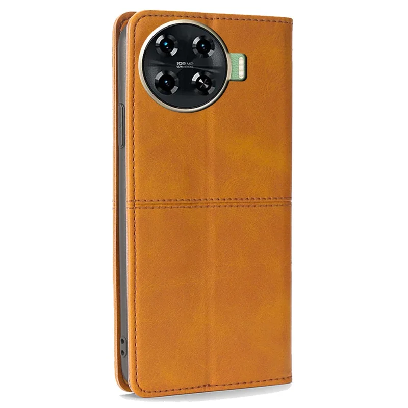 For TECNO Spark 20 Pro+ Case PU Leather Stand Folio Cowhide Texture Phone Cover - Light Brown
