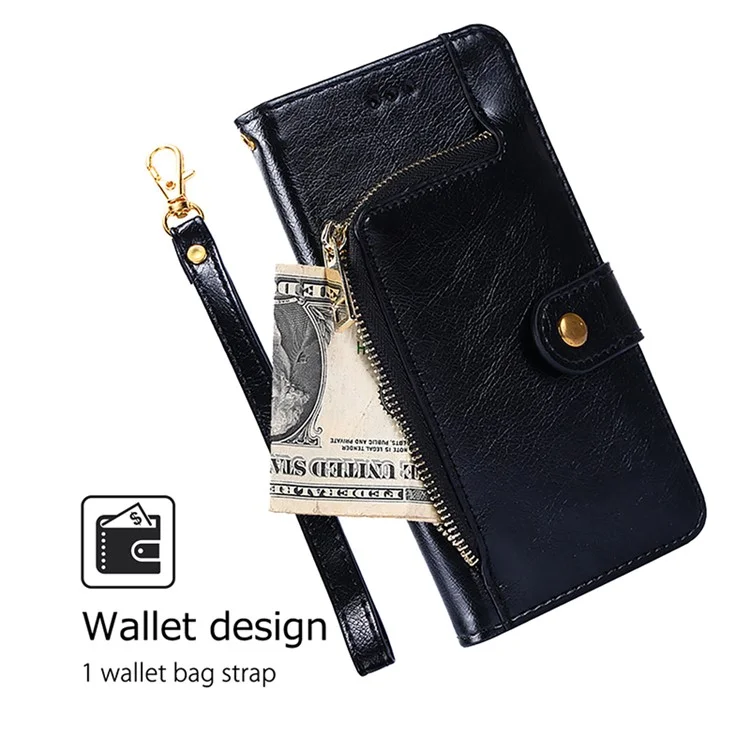 Pour Xiaomi Civi 4 Pro 5G / 14 Civi 5G Étui en cuir PU avec fermeture à glissière Portefeuille Anti-Rayures Support de téléphone - Noir
