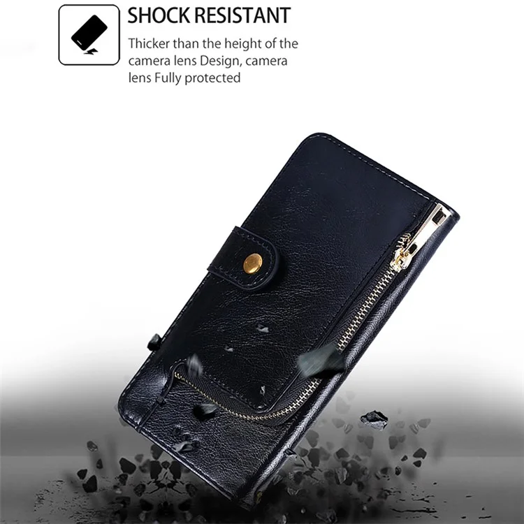 Pour Xiaomi Civi 4 Pro 5G / 14 Civi 5G Étui en cuir PU avec fermeture à glissière Portefeuille Anti-Rayures Support de téléphone - Noir