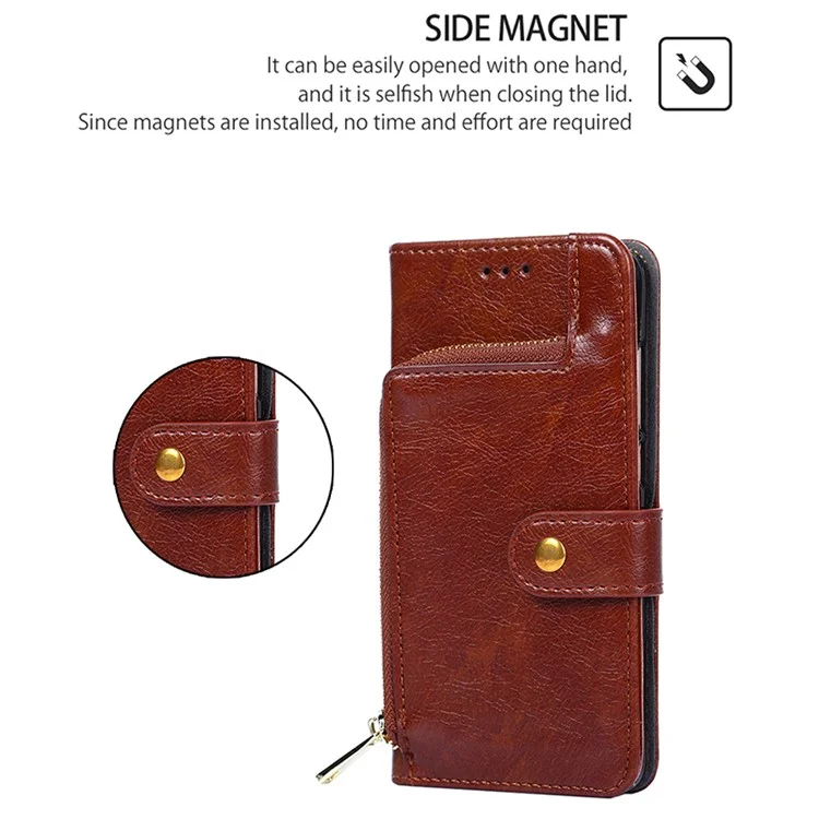 For OnePlus Ace 3V 5G Magnetic Clasp Case Zipper Wallet Leather Phone Cover - Brown