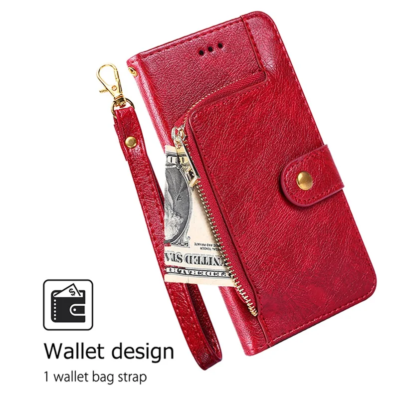 For Realme 12 4G / 12+ 5G Zipper Wallet Case Full Protection Flip Leather Phone Cover - Red