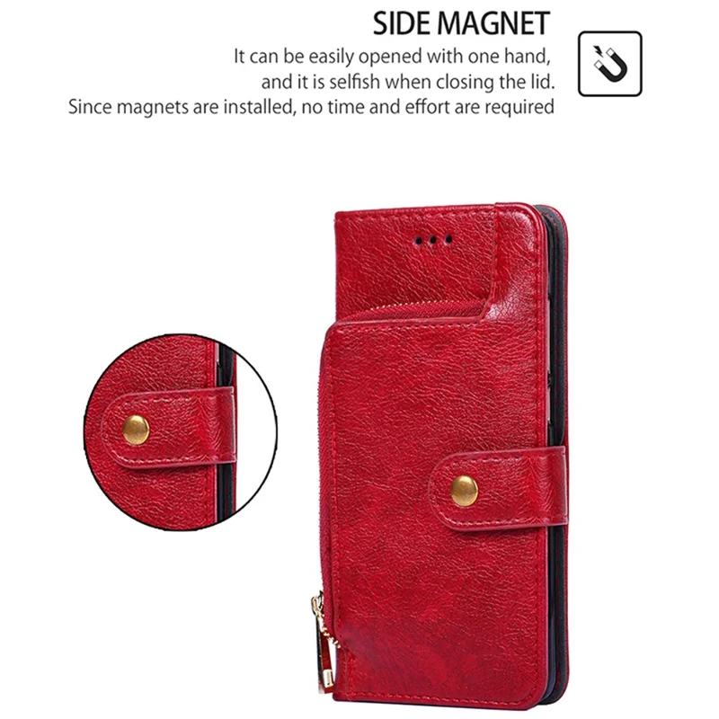 For Realme 12 4G / 12+ 5G Zipper Wallet Case Full Protection Flip Leather Phone Cover - Red