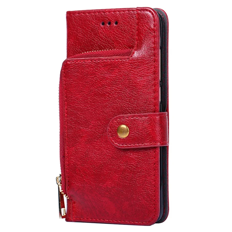 For Realme 12 4G / 12+ 5G Zipper Wallet Case Full Protection Flip Leather Phone Cover - Red