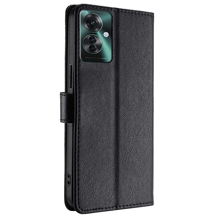 For Oppo Reno11 F 5G / F25 Pro 5G Phone Case Drop Protection Leather Zipper Wallet Cover - Black