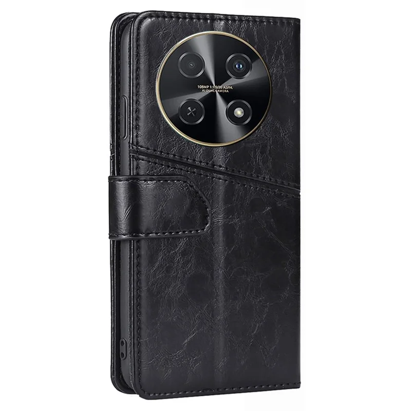 For Huawei nova 12i 4G Magnetic Phone Case PU Leather Geometric Splicing Stand Cover - Black