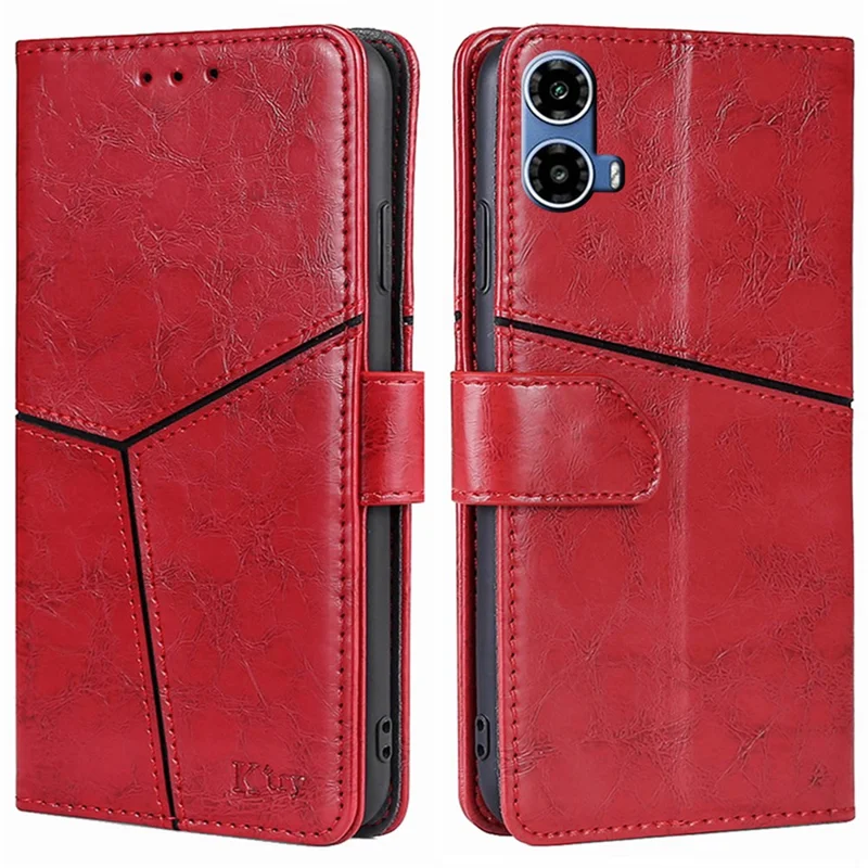 For Motorola Moto G45 5G / G34 5G Case Geometric Splicing Wallet Design Smartphone Cover - Red