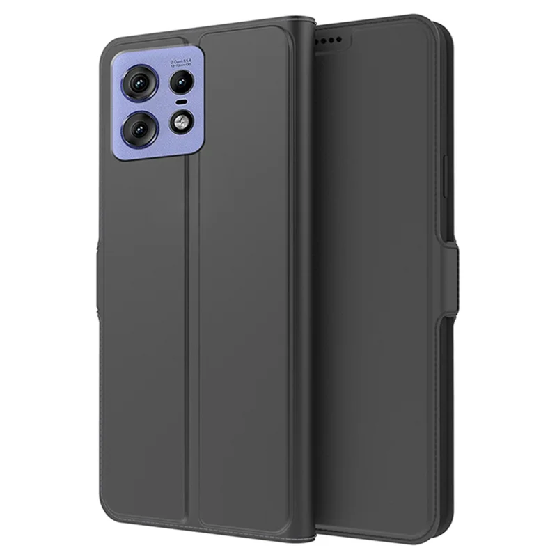 For Motorola Edge 50 Pro 5G Case Card Holder Leather+TPU Stand Phone Cover - Black