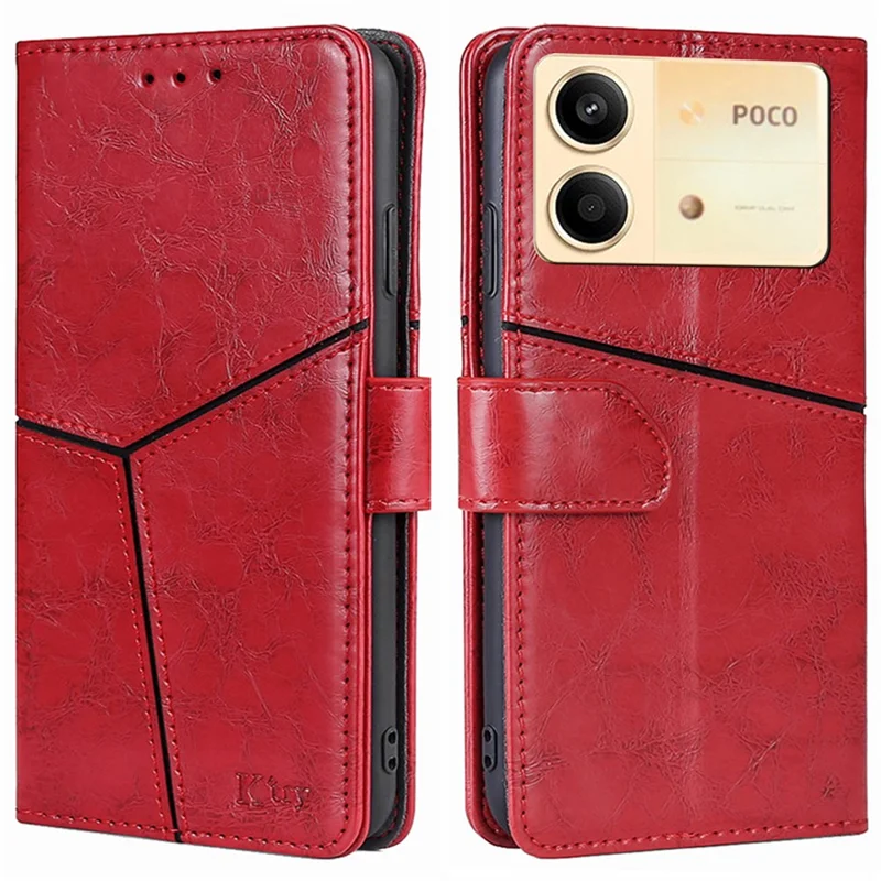For Xiaomi Redmi Note 13R Pro 5G Case Geometric Splicing Stand Shock Absorbing Phone Cover - Red