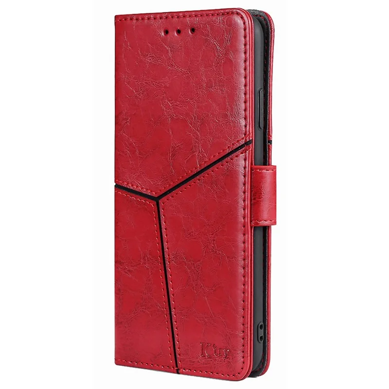 For Xiaomi Redmi Note 13R Pro 5G Case Geometric Splicing Stand Shock Absorbing Phone Cover - Red