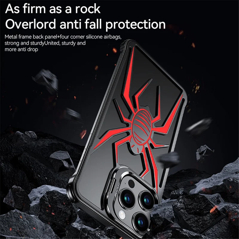 For iPhone 14 Pro Max Spider Design Airbag Case Hollow Out Aluminum Alloy Phone Cover - Silver