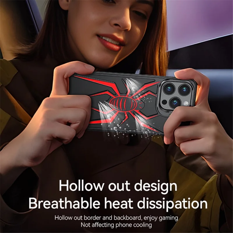 For iPhone 14 Pro Max Spider Design Airbag Case Hollow Out Aluminum Alloy Phone Cover - Silver