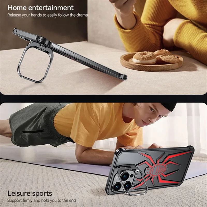 For iPhone 14 Pro Max Spider Design Airbag Case Hollow Out Aluminum Alloy Phone Cover - Silver