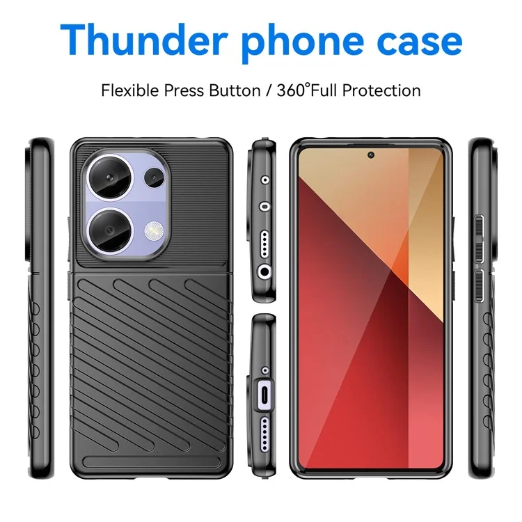 Thunder Series For Xiaomi Redmi Note 13 Pro 4G / Poco M6 Pro 4G TPU Case Twill Texture Phone Back Cover - Black